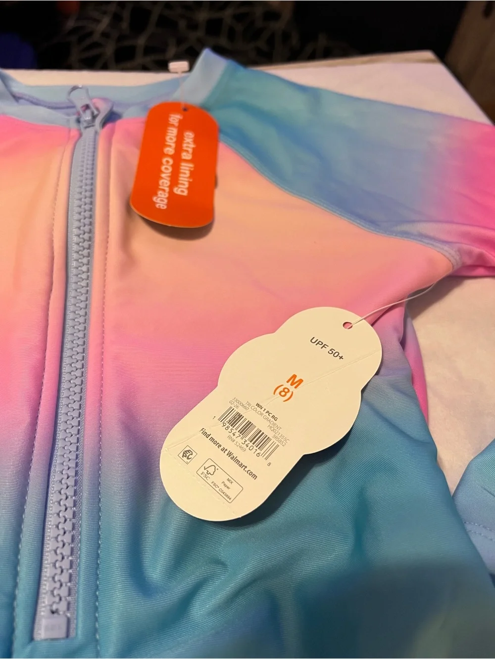 NWT Wonder Nation Girls 8 Pastel Ombre Long Sleeve One Piece Swimsuit UPF 50+